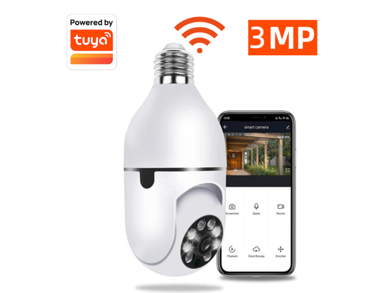 Tuya 3MP Wireless Rotate Auto Tracking Panoramic Camera Light Bulb Wifi PTZ IP Cam Remote Viewing Security E27 Bulb Interface