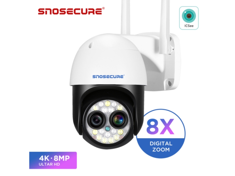 SNOSECUR 8MP IP Camera WiFi Security CCTV Camera Dual-Lens Color Night Vision 8X Digital Zoom IP66 Outdoor Surveillance Camera