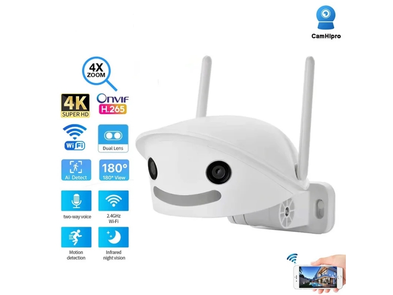 SNOSECURE CamHipro WIFI Dual Lens Camera, 4X Zoom 4MP 8MP Fisheye Panoramic Onvif CCTV Security Outdoor PTZ Camera, Panoramic 180° WiFi Security Camera ,Outdoor Dual-Lens IP Bullet Camera ,Human/Vehicle Detect Color Night Vision Security Cameras
