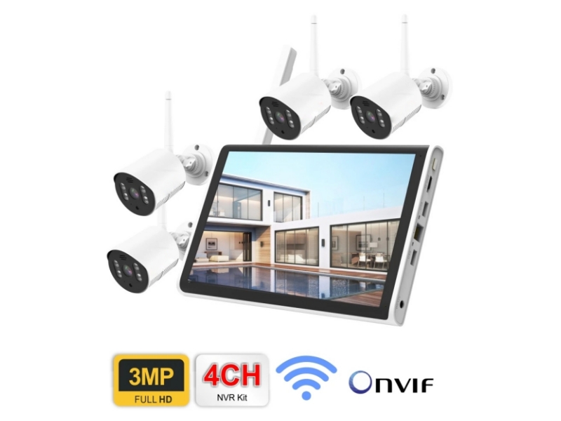  10 Inch Monitor Xmeye 1080P Camera 4 Channel AI Human Detection Wifi Bullet NVR Network Camera