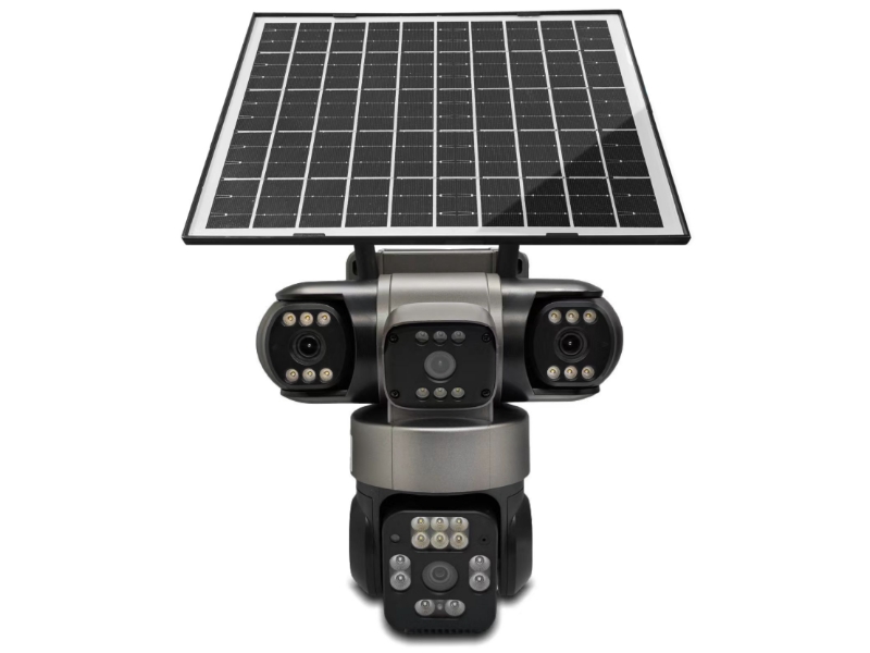 SNOSECURE Solar Powered AOV 4-Lens Camera,Color Night Vision,Human Detection & Tracking, 24H Recording for Outdoor Home Security